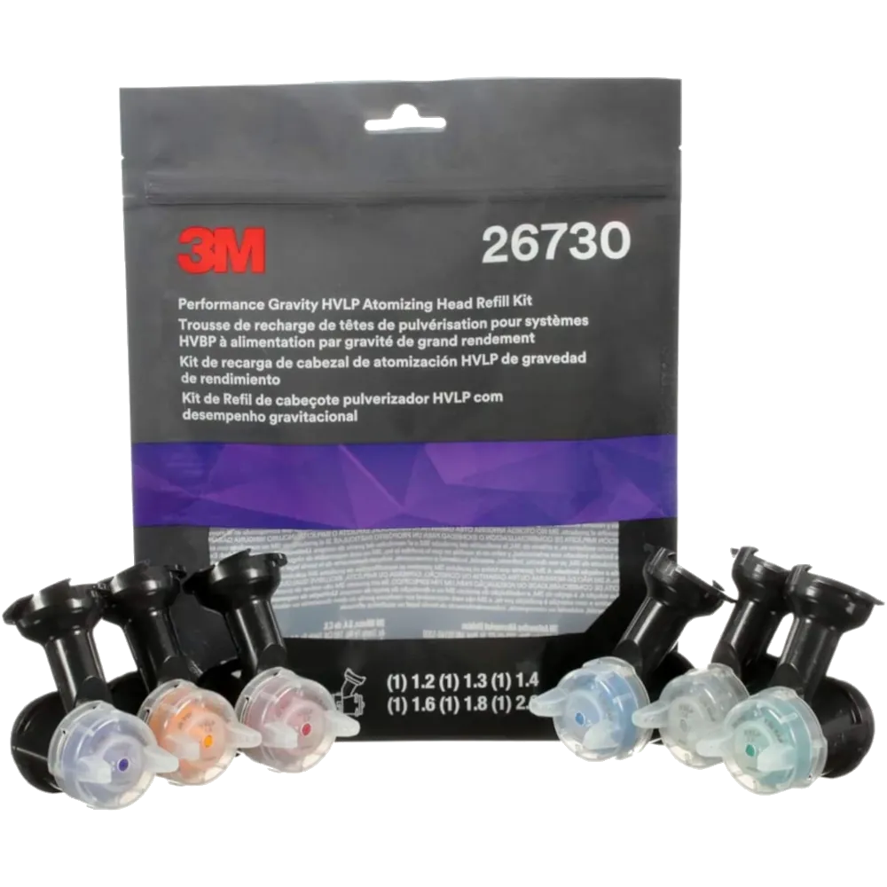 3M 26730 Performance Gravity HVLP Atomizing Head Variety Kit, Sizes 1.2, 1.3, 1.4, 1.6, 1.8, 2.0, for use Performance Spray Gun PPS 2.0 Paint Cups, Pack of 6