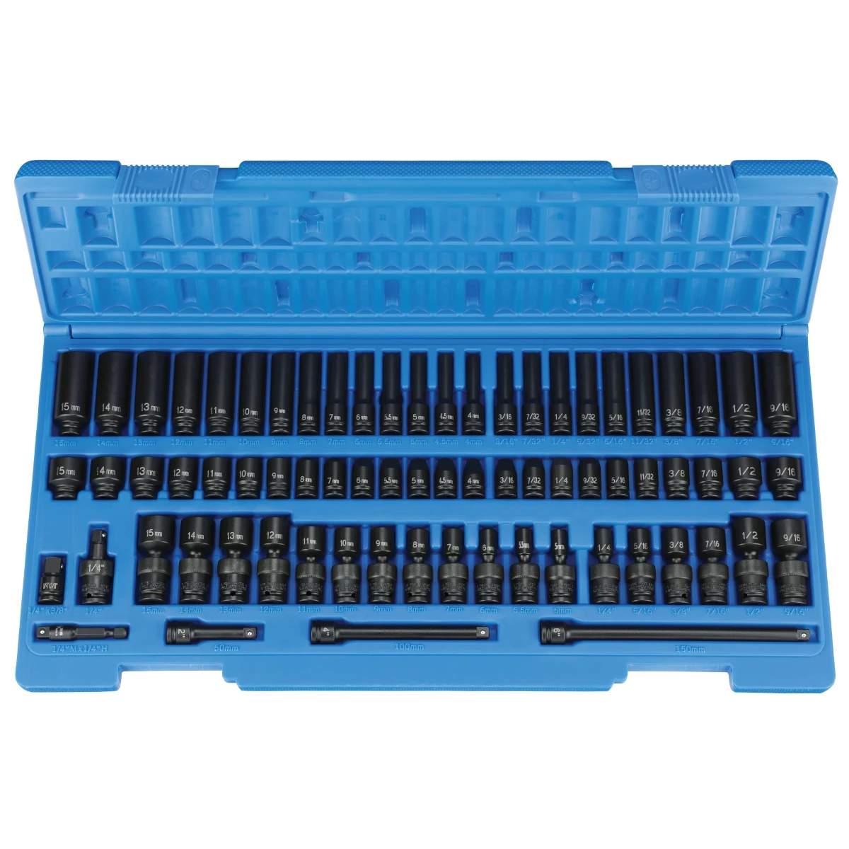 GP 9772 72 Pc 1/4" Drive Standard and Deep Length Surface Drive Impact Set