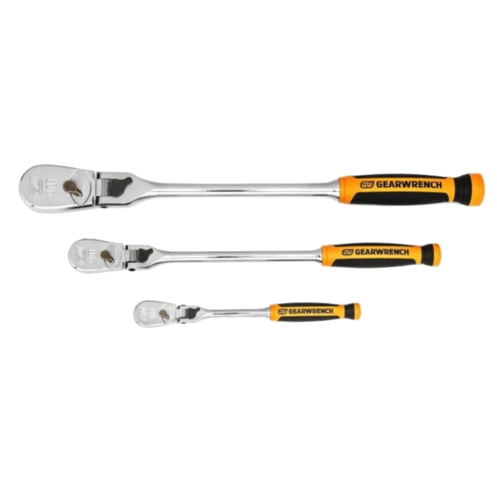 GEARWRENCH 81298T 3 Pc. 1/4", 3/8" & 1/2" Drive 90-Tooth Dual Material Locking Flex Head Ratchet Set