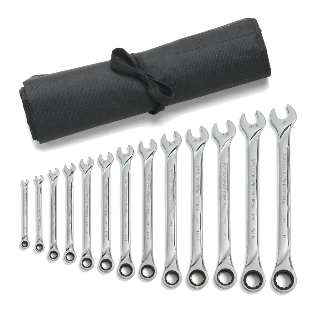 GEARWRENCH 13 Pc. 12 Point XL Ratcheting Combination SAE Wrench Set with Tool Roll