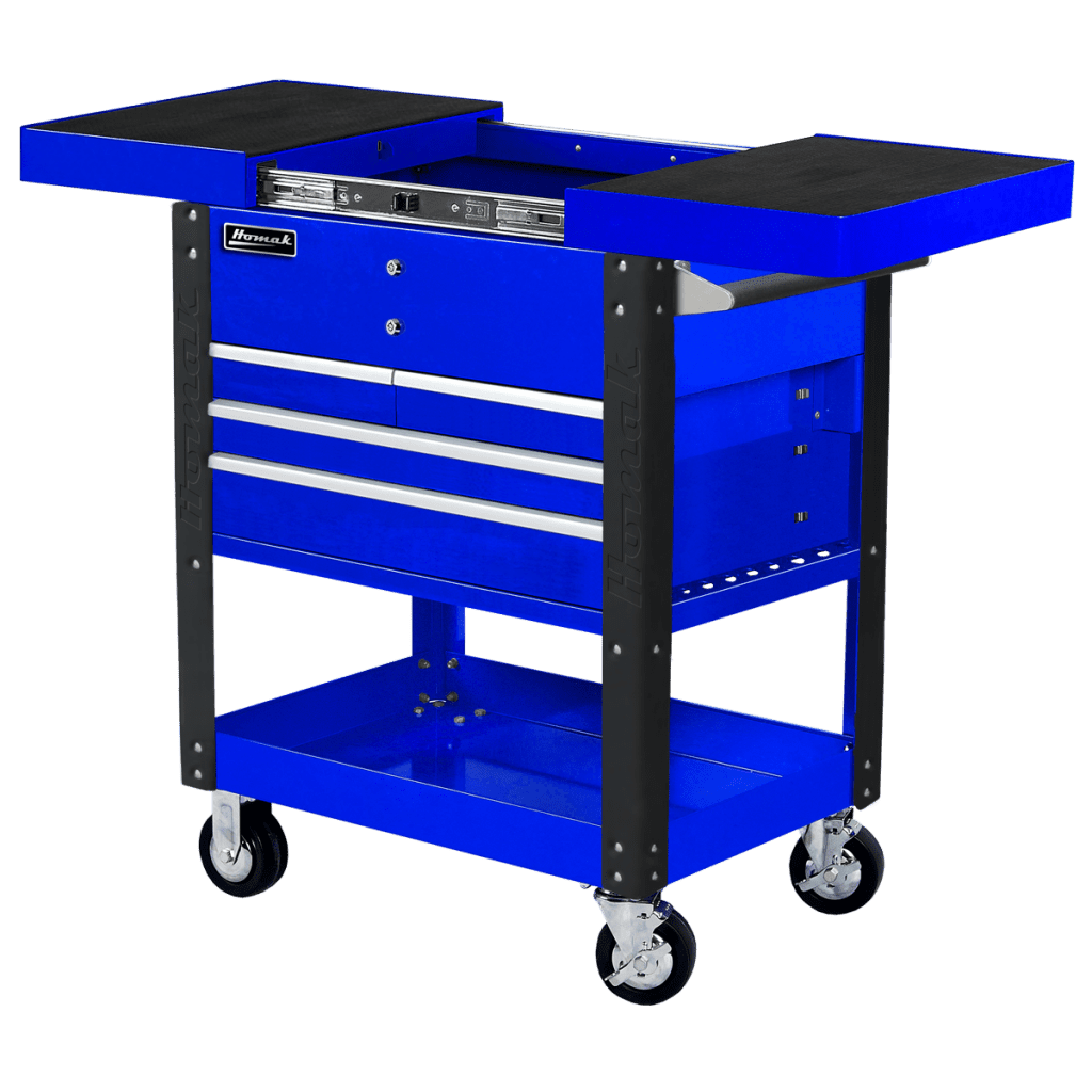 HOMAK Slide Top Service Cart 35" Pro Series Four Drawer - Blue
