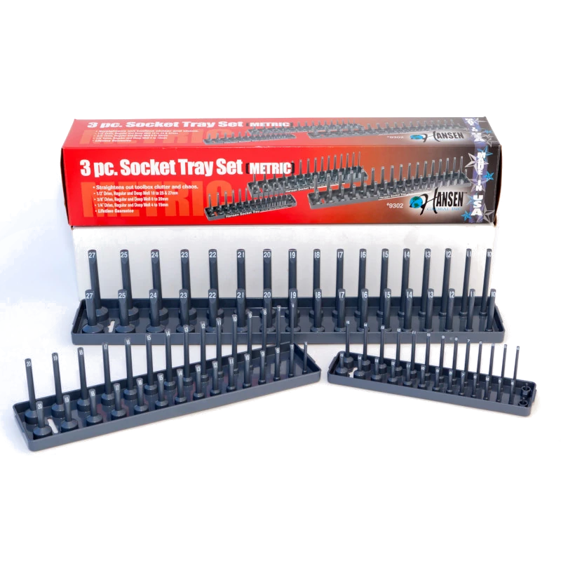 Hanson 9302 3 Piece Metric Socket Tray Set – Grey