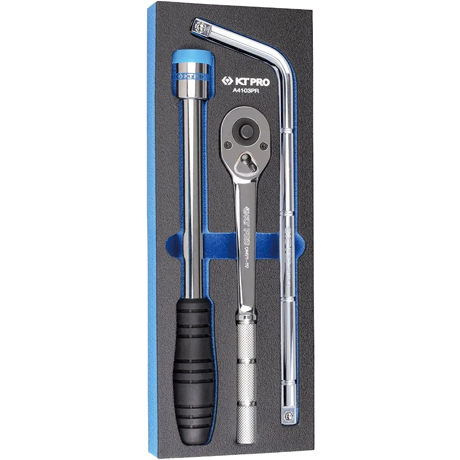 KT Pro Bust-A-Bolt Kit, 1/2" Dr 3PC Ratchet, Ext Bar & Handle w/ Foam Tray