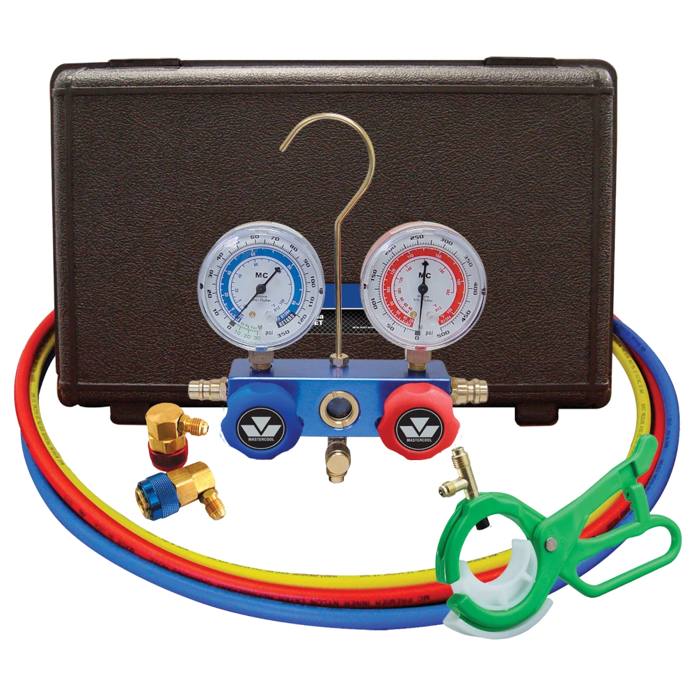 Mastercool 89660-PRO5 Automotive R134a 2-way Manifold Gauge Set With 3-IN-1 Side Mount Can Tap Valve