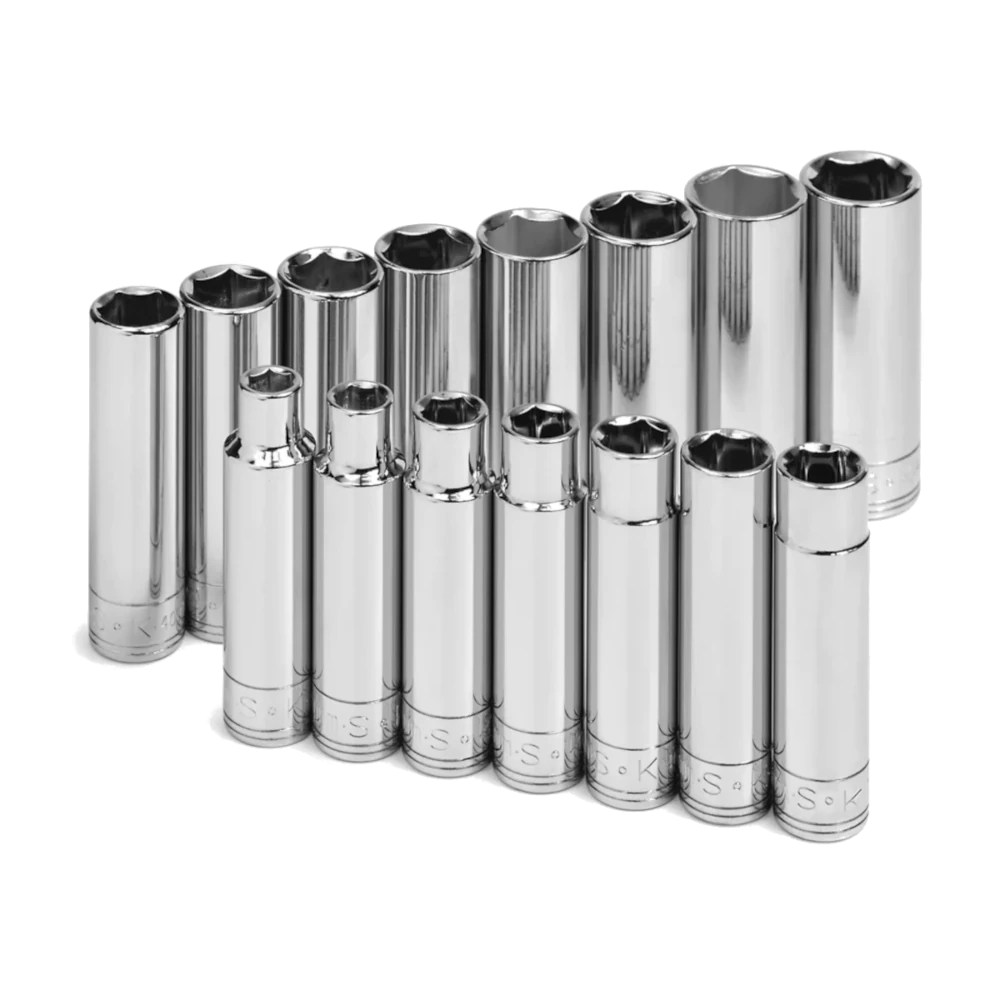 SK 15 Piece 1/2" Drive 6 Point Deep Metric Chrome Socket Set