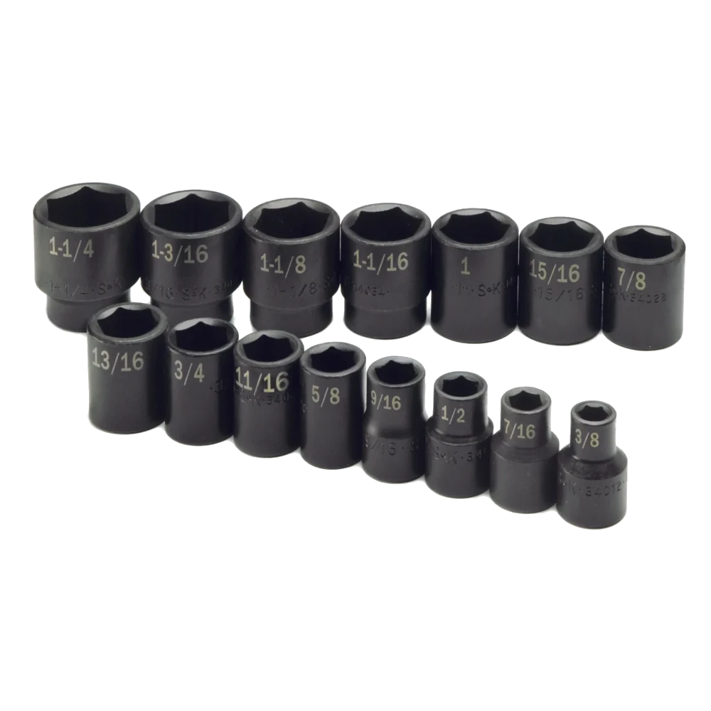 SK 4035 15 Piece 1/2" Drive 6 Pt Standard Fractional Impact Socket Set