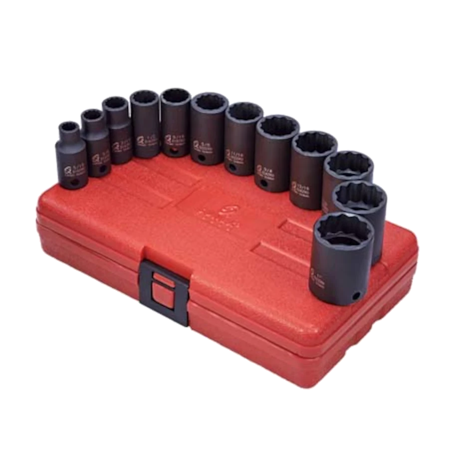 SUNEX 3/8" Dr. 12pt SAE Semi-Deep Impact Socket Set