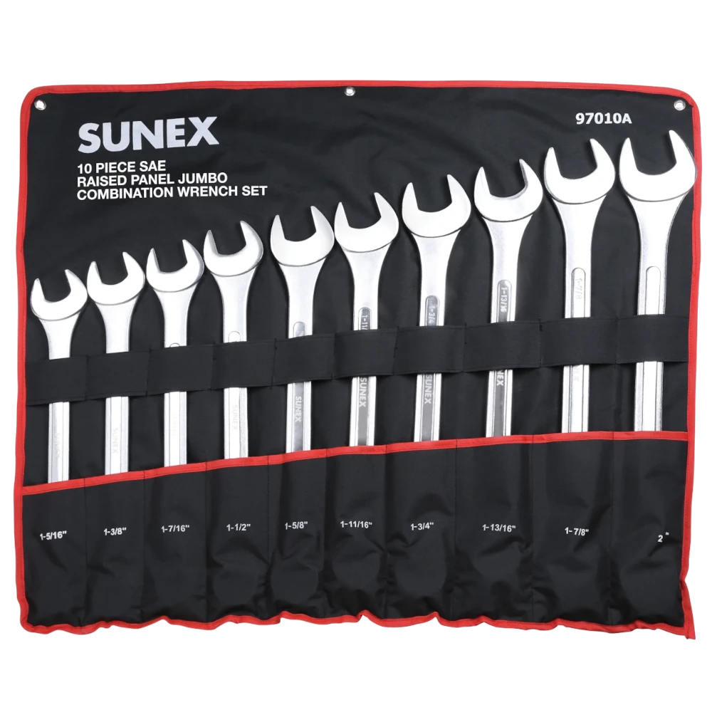 SUNEX 97010A 10 Piece SAE Raised Panel Jumbo Combination Wrench Set