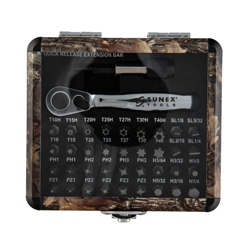 SUNEX 9726 Mini Ratchet & Bit Set 38-Piece with TrueTimber&reg; Kanati Case