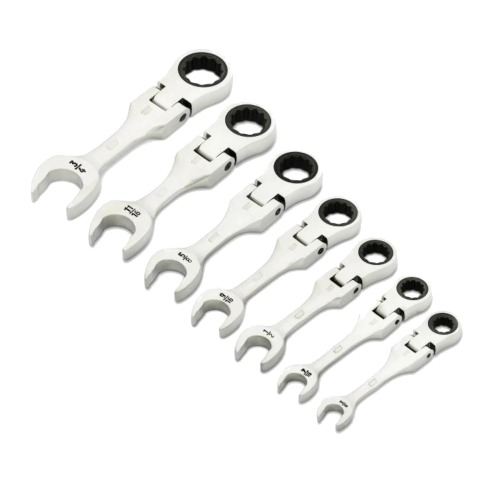 Gearwrench 7 Piece 90-Tooth 12 Point SAE Stubby Flex Ratcheting Combination Wrench Set