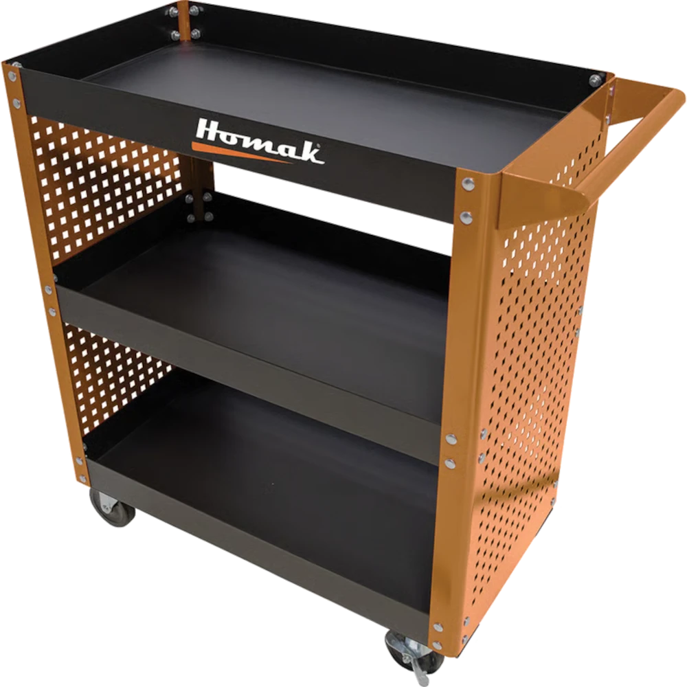 Homak 30″ Metal 3 Tier Service Cart w/ Tool Board