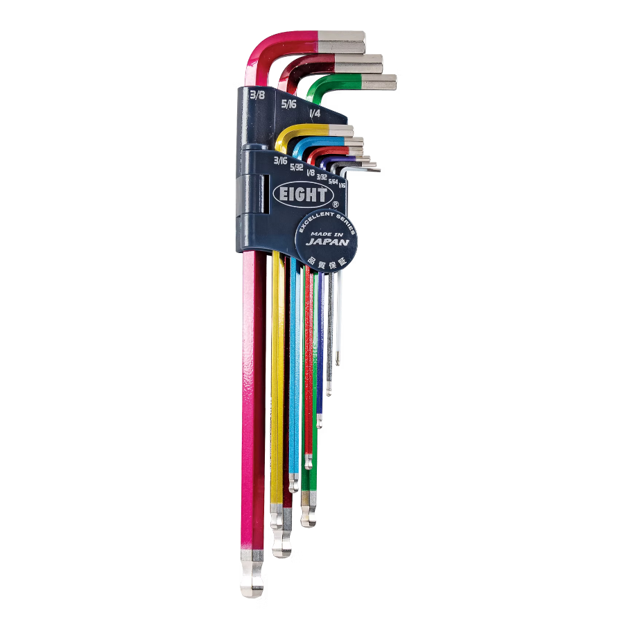 EIGHT TAPER HEAD HEX KEY WRENCH 9-PIECE MULTI COLOUR WRENCH HOLDER SET