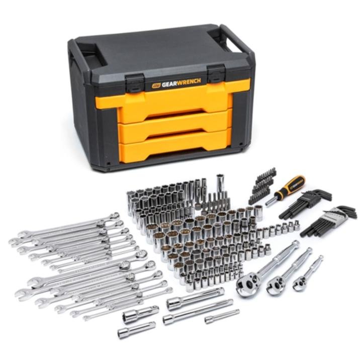 GearWrench 219 Piece Mechanics Tool Set in 3 Drawer Storage Box