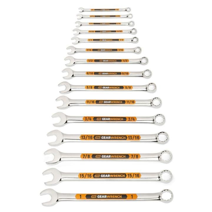 GEARWRENCH 15 Piece 12 Point SAE Hi-Viz Long Pattern Combination Wrench Set