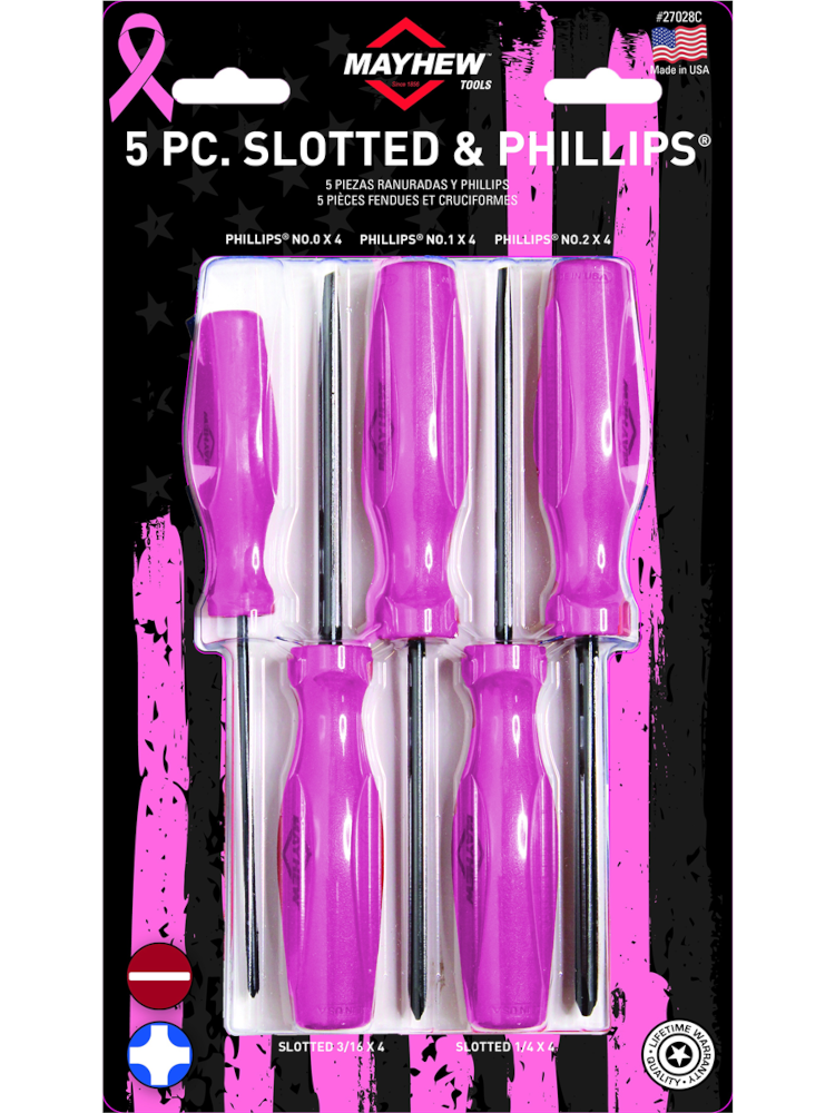 Mayhew Pink 5 Pc Slotted / Phillips Screwdriver Set