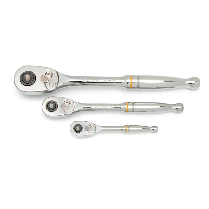 GEARWRENCH 3 Piece 1/4", 3/8” & 1/2" Drive 90-Tooth Quick Release Teardrop Ratchet Set